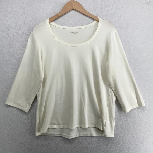 Eileen Fisher Tops - EILEEN FISHER Top XL Stretch Organic Cotton Scoop Neck Long Sleeve Off White USA
